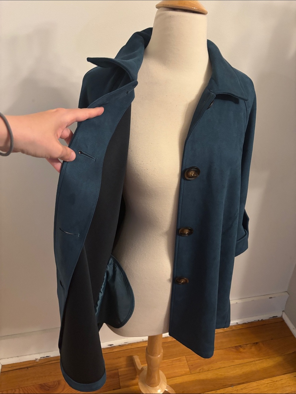 Boho Chic Teal Suede Button Swing Coat - Picture 7 of 8